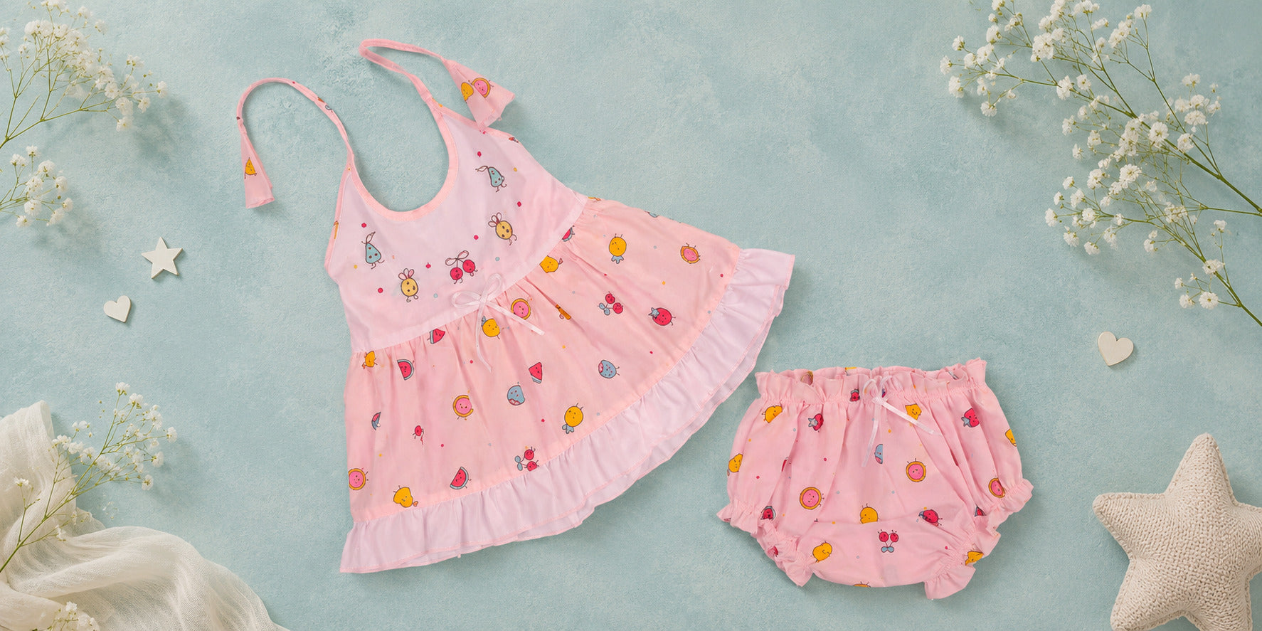 pleated muslin frock with print