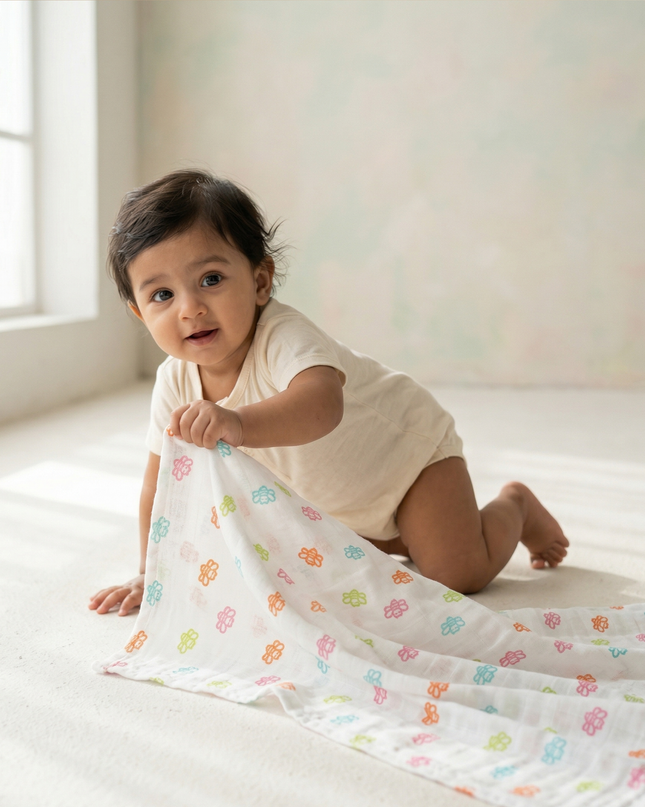 Set of 3 Soft Cotton Muslin Baby Swaddles | Lightweight, Breathable & Gentle Wraps