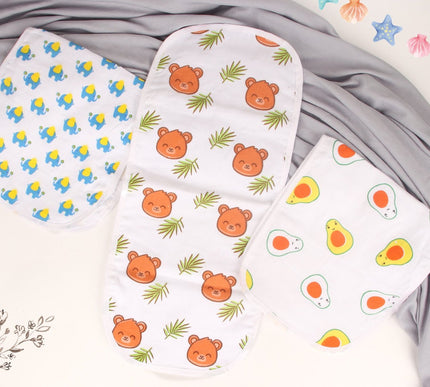 Soft & Absorbent Baby Burp Cloth Set | Avocado, Bear & Elephant Print | Set of 3