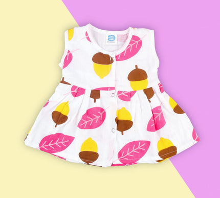 Soft Muslin Pleated Frock for Baby Girls | Front Button Sleeveless Dress | Breathable & Comfortable