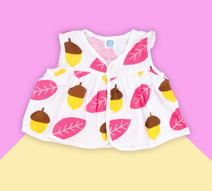 Soft Muslin Flared Frock for Baby Girls | Front Button Sleeveless Dress | Breathable & Comfortable