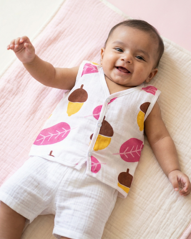Soft Muslin Cotton Sleeveless Baby Jhabla | Front-Open Infant Jhabla