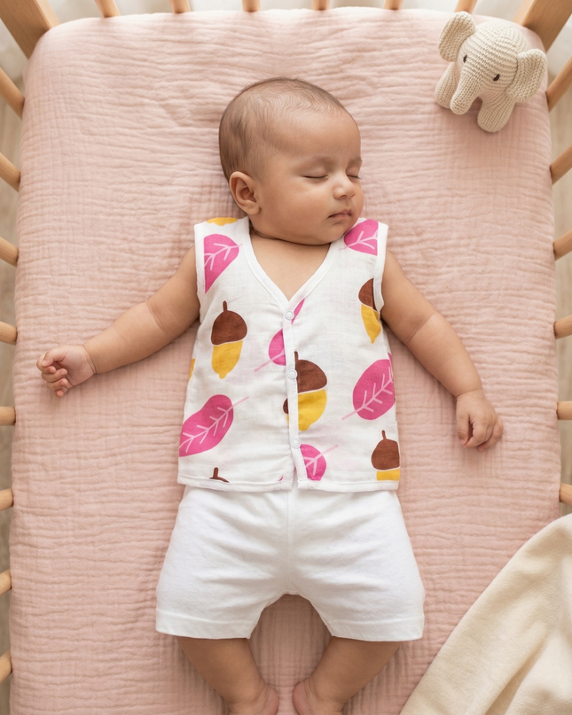 Soft Muslin Cotton Sleeveless Baby Jhabla | Front-Open Infant Jhabla
