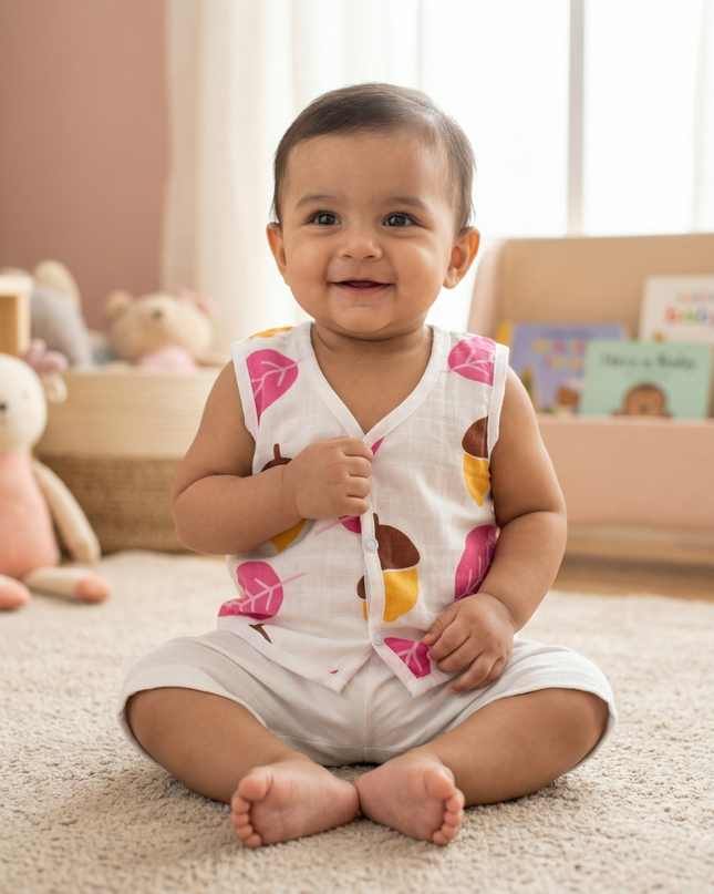 Soft Muslin Cotton Sleeveless Baby Jhabla | Front-Open Infant Jhabla