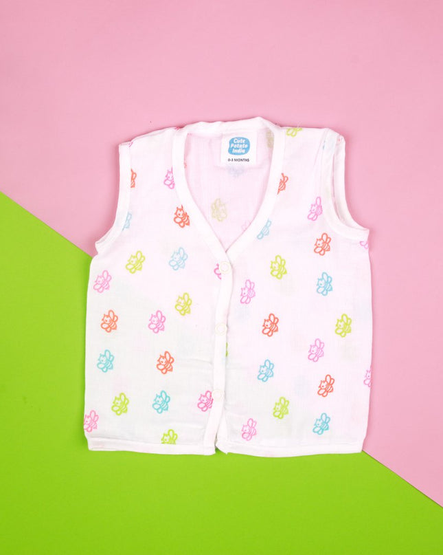 Soft Muslin Cotton Sleeveless Baby Jhabla | Front-Open Infant Jhabla