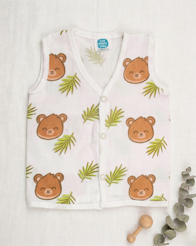 Soft Muslin Cotton Sleeveless Baby Jhabla | Front-Open Infant Jhabla