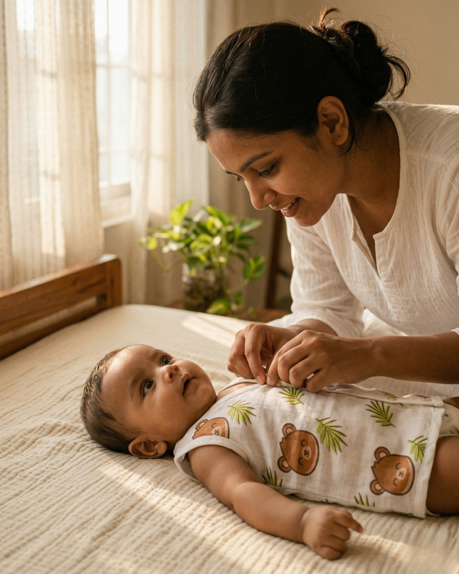 Soft Muslin Cotton Sleeveless Baby Jhabla | Front-Open Infant Jhabla