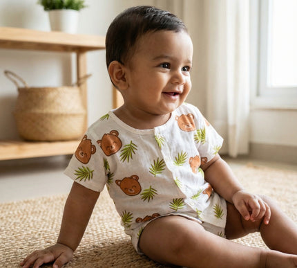 Soft Muslin Cotton Baby Jhabla | Half Sleeve Front-Open Infant Jhabla
