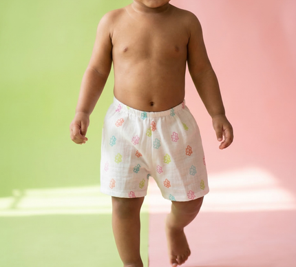 Muslin Cotton Baby Shorts Set of 3 | Honey Bee, Seashell & Ice Cream Prints | Lightweight & Breathable