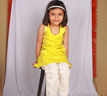 Adhira Striped Kurta Set with Beige Pajama | Girls Ethnic Wear