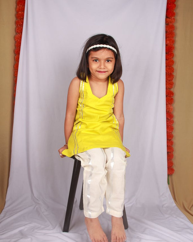 Adhira Striped Kurta Set with Beige Pajama | Girls Ethnic Wear