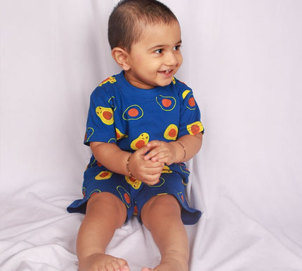 Blue Avocado Print Cotton Cord Set for Kids | Matching Top & Bottom Outfit
