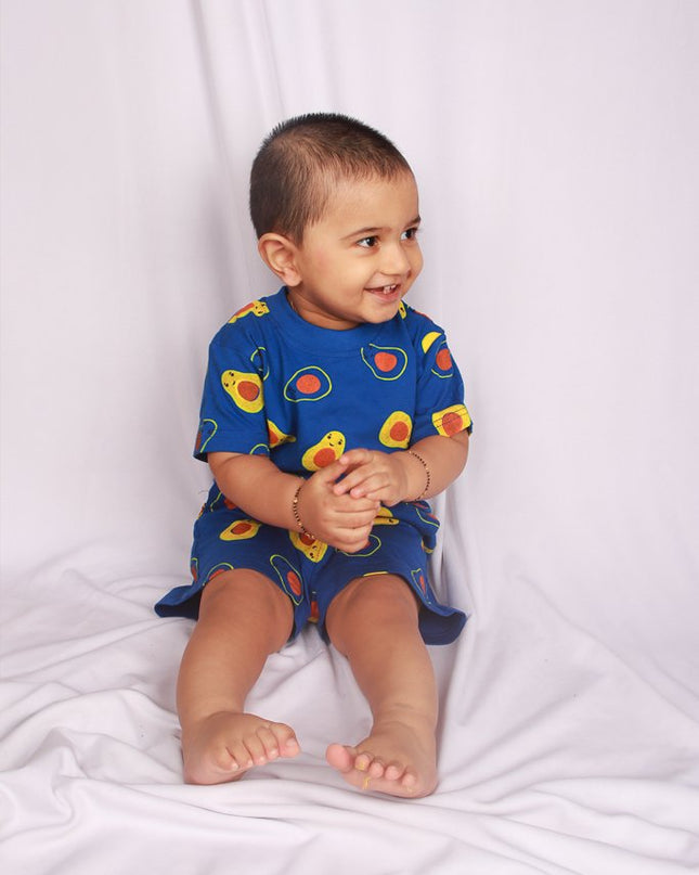Blue Avocado Print Cotton Cord Set for Kids | Matching Top & Bottom Outfit