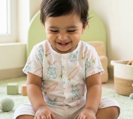 Soft Muslin Cotton Baby Jhabla | Half Sleeve Front-Open Infant Jhabla