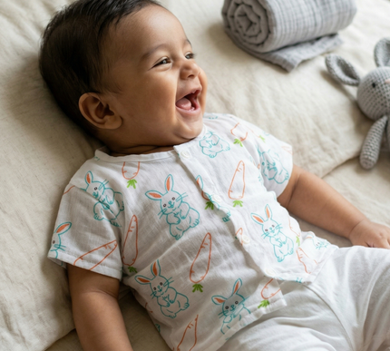 Soft Muslin Cotton Baby Jhabla | Half Sleeve Front-Open Infant Jhabla