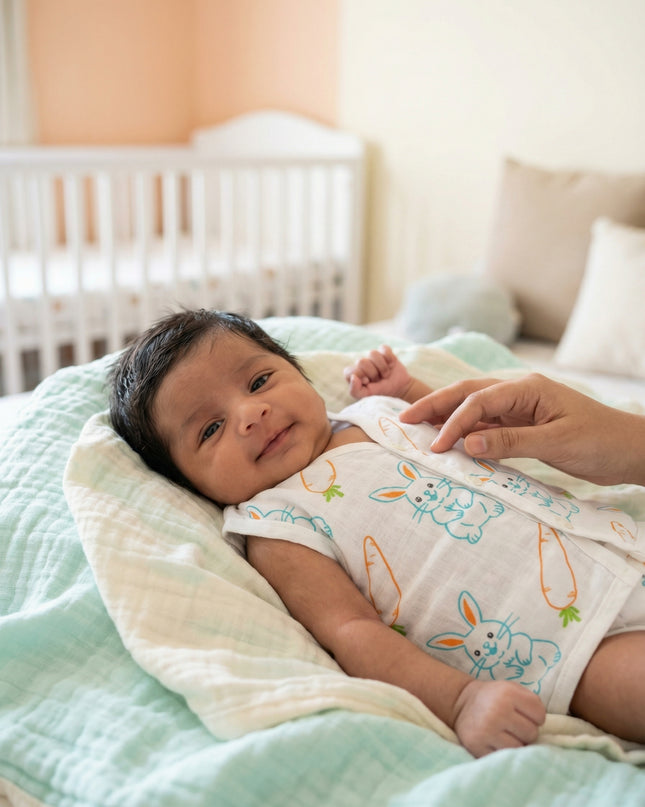 Soft Muslin Cotton Sleeveless Baby Jhabla | Front-Open Infant Jhabla