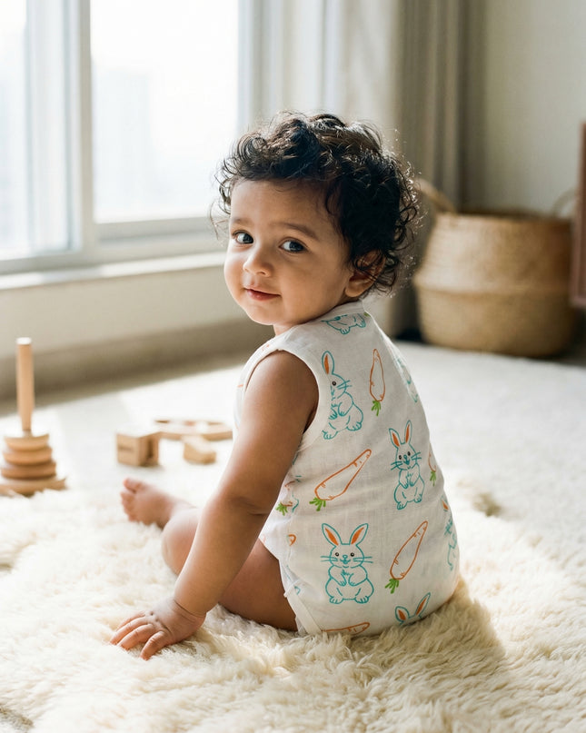 Soft Muslin Cotton Sleeveless Baby Jhabla | Front-Open Infant Jhabla