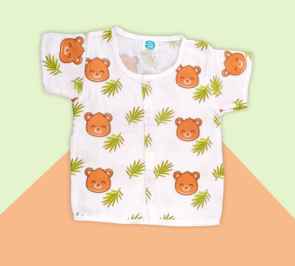 Muslin Cotton Baby Jhabla Set of 3 | Avocado, Bear & Elephant Prints | Soft & Breathable Half Sleeve Vests