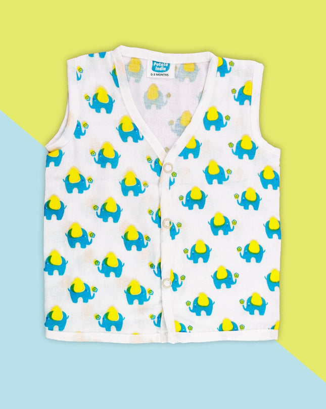 Soft Muslin Cotton Sleeveless Baby Jhabla | Front-Open Infant Jhabla