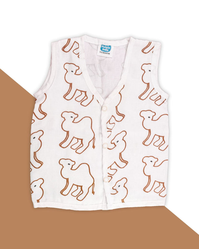 Soft Muslin Cotton Sleeveless Baby Jhabla | Front-Open Infant Jhabla