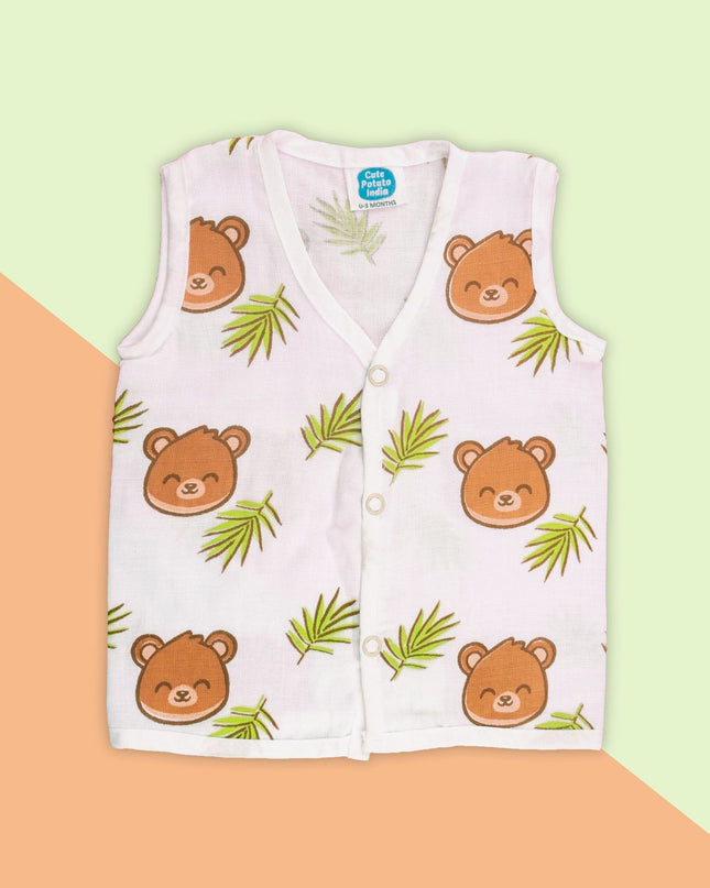 Soft Muslin Cotton Sleeveless Baby Jhabla | Front-Open Infant Jhabla