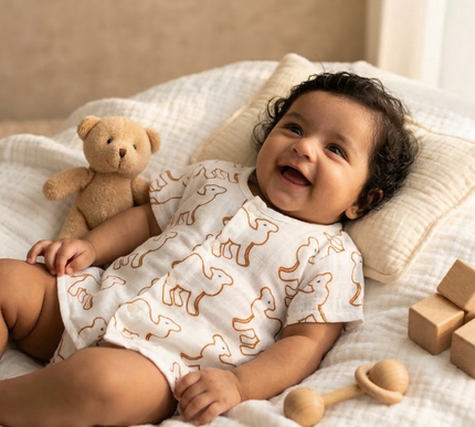 Soft Muslin Cotton Baby Jhabla | Half Sleeve Front-Open Infant Jhabla