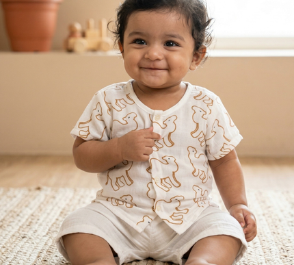 Muslin Cotton Baby Jhabla Set of 3 | Duck, Bunny & Camel Prints | Soft & Breathable Half Sleeve Vests