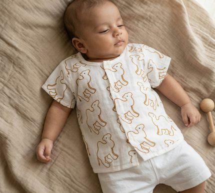Muslin Cotton Baby Jhabla Set of 3 | Duck, Bunny & Camel Prints | Soft & Breathable Half Sleeve Vests