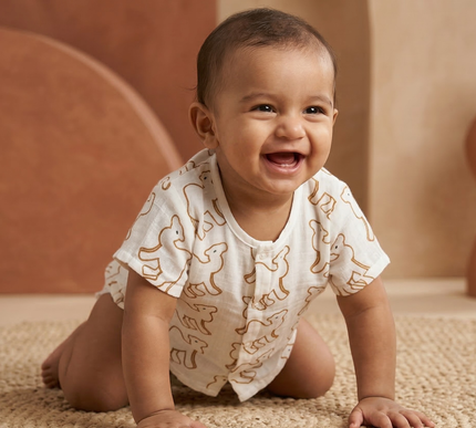 Muslin Cotton Baby Jhabla Set of 3 | Duck, Bunny & Camel Prints | Soft & Breathable Half Sleeve Vests