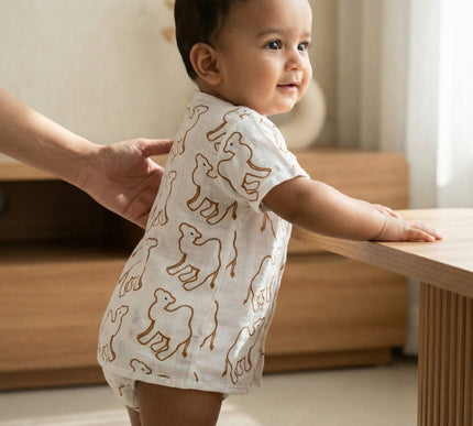 Soft Muslin Cotton Baby Jhabla | Half Sleeve Front-Open Infant Jhabla