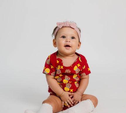 Soft & Comfortable Cotton Onesie | Red with Jellyfish & Starfish Print | Everyday Essential for Babies