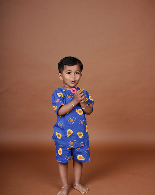Blue Avocado Print Cotton Cord Set for Kids | Matching Top & Bottom Outfit