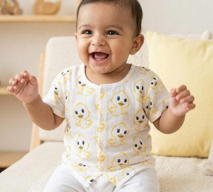 Soft Muslin Cotton Baby Jhabla | Half Sleeve Front-Open Infant Jhabla
