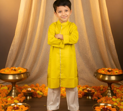 Sharvil Striped Kurta Set with Beige Pajama | Boys Ethnic Wear