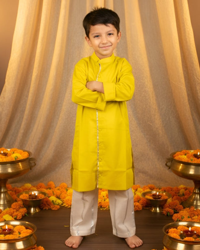 Sharvil Striped Kurta Set with Beige Pajama | Boys Ethnic Wear