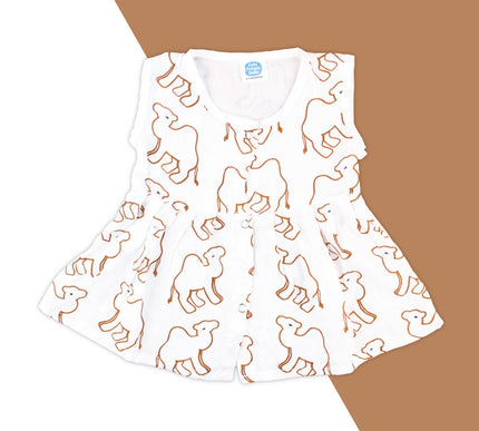 Soft Muslin Pleated Frock for Baby Girls | Front Button Sleeveless Dress | Breathable & Comfortable