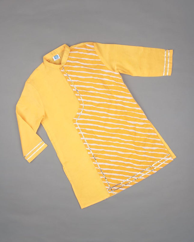 Haridra Yellow Striped Kurta Set with Pajama | Boys Ethnic Wear