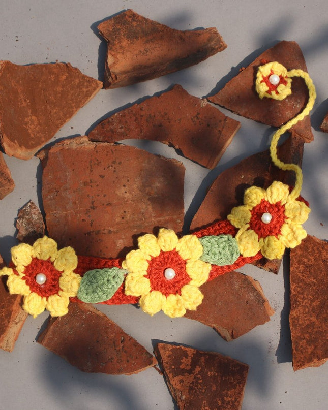 Red and Yellow Flower Crochet Necklace for Girls | Handcrafted Accessory