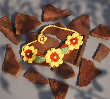 Red and Yellow Flower Crochet Necklace for Girls | Handcrafted Accessory