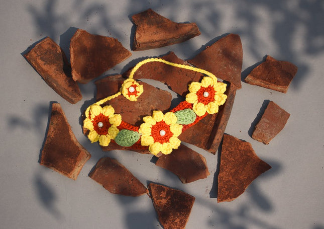 Red and Yellow Flower Crochet Necklace for Girls | Handcrafted Accessory