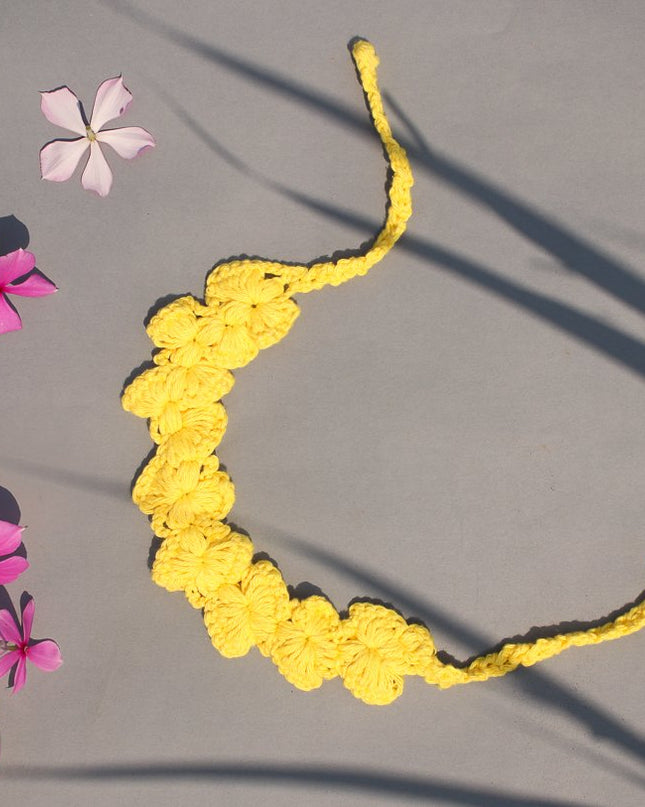 Bright Yellow Handmade Cotton Crochet Necklace for Girls | Handcrafted Accessory