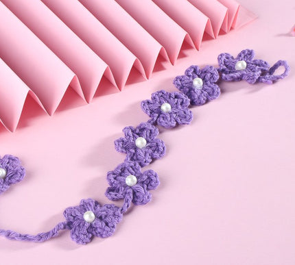 Purple Handmade Crochet Necklace with Pearls for Girls