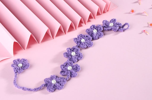Purple Handmade Crochet Necklace with Pearls for Girls