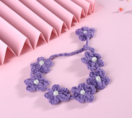 Purple Handmade Crochet Necklace with Pearls for Girls