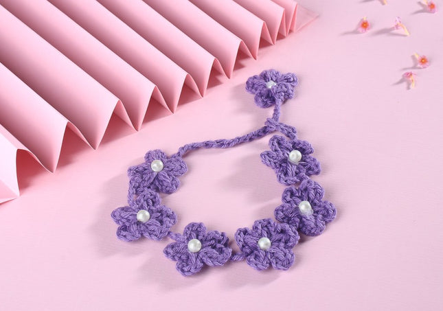 Purple Handmade Crochet Necklace with Pearls for Girls