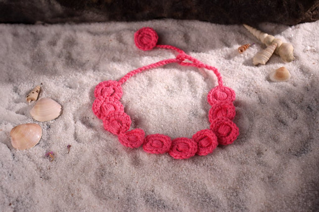 Stylish Pink Handmade Crochet Necklace for Girls | Handcrafted Accessory