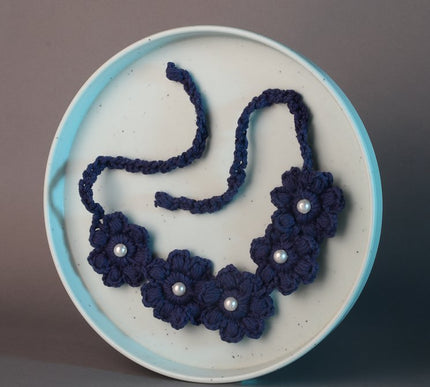 Dashing Blue Handmade Crochet Necklace for Girls | Silver Pearl Finish