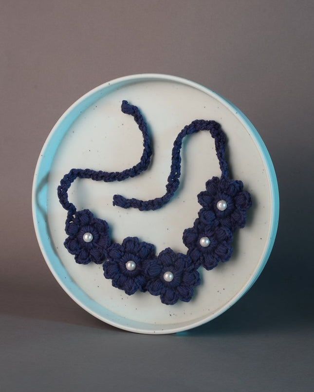 Dashing Blue Handmade Crochet Necklace for Girls | Silver Pearl Finish