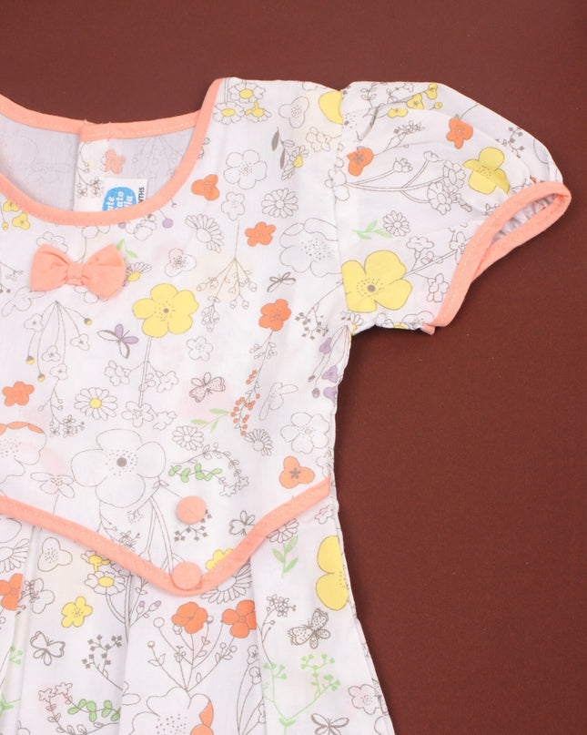 Baby Girl Floral Print Cotton Dress with Matching Bloomers | Puff Sleeve Party Frock