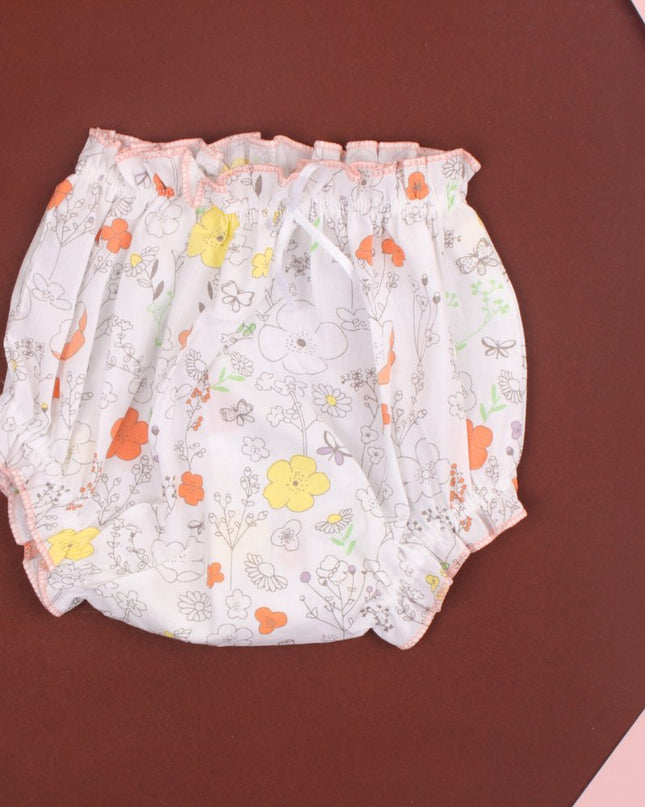 Baby Girl Floral Print Cotton Dress with Matching Bloomers | Puff Sleeve Party Frock